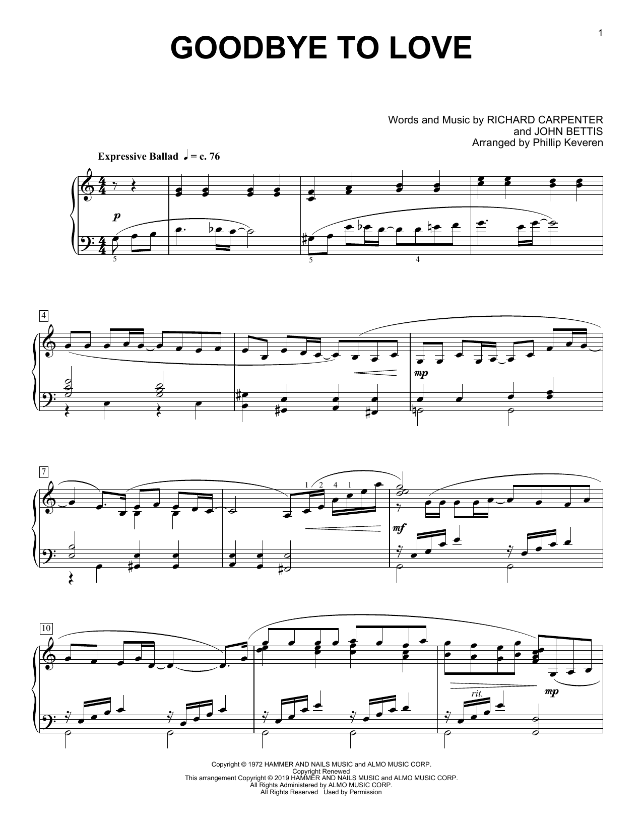 Product picture to: Goodbye To Love (arr. Phillip Keveren)