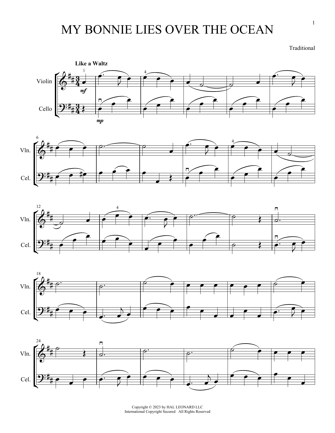 Product picture to: My Bonnie Lies Over The Ocean (arr. Michelle Hynson)