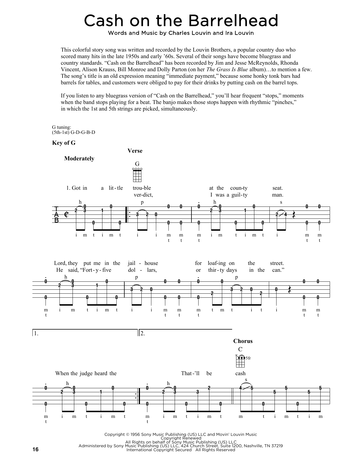 Produktgalerie: Seite 1 von 1 Cash On The Barrelhead (arr. Fred Sokolow), The Louvin Brothers, Banjo