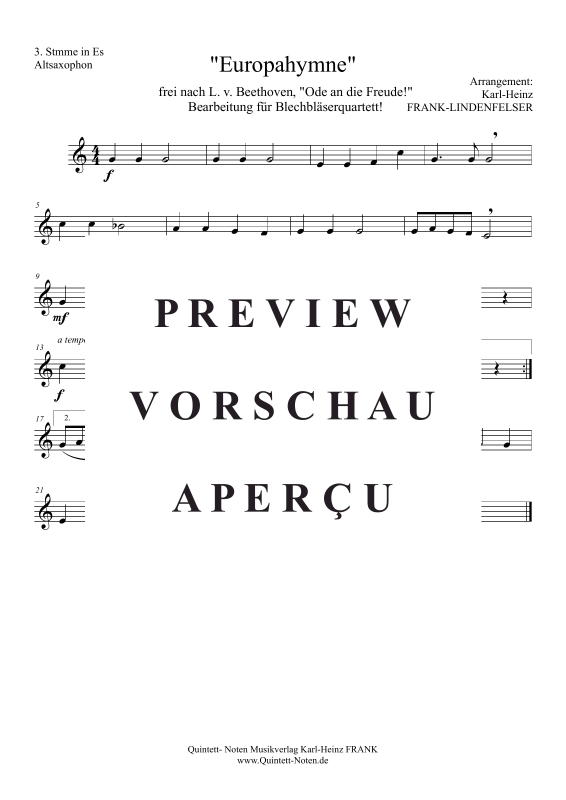 Produktgalerie: Seite 11 von 11 Europahymne (aus Ode an die Freude) , , flexibles Blechbläserquartett