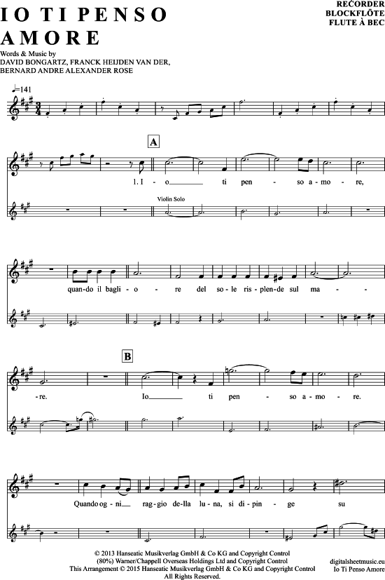 Product gallery: Page 1 of 5 Io Ti Penso Amore , Garrett, David, (recorder)