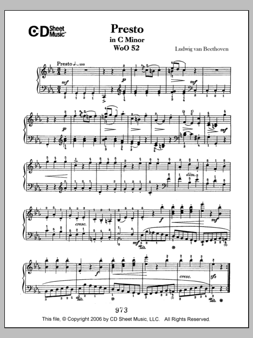 Produktbild zu:  Presto In C Minor, Woo 52 - Ludwig van Beethoven