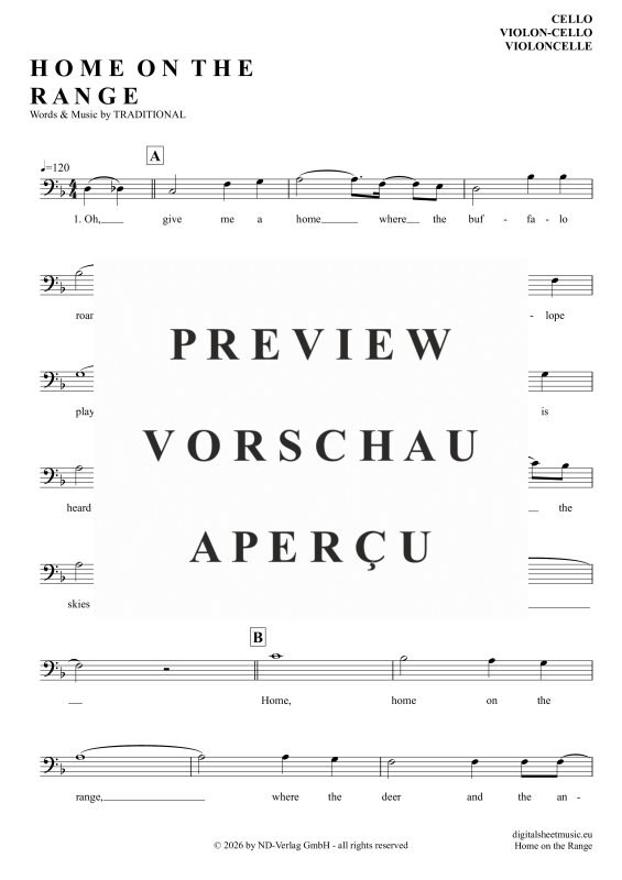Product gallery: Page 2 of 4 Home On The Range, Folk Song, American, (Cello)