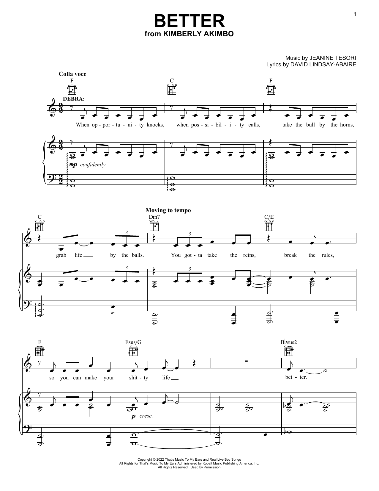 Produktgalerie: Seite 1 von 1 Better (from Kimberly Akimbo), David Lindsay-Abaire and Jeanine Tesori, Gesang, Gitarre, Klavier
