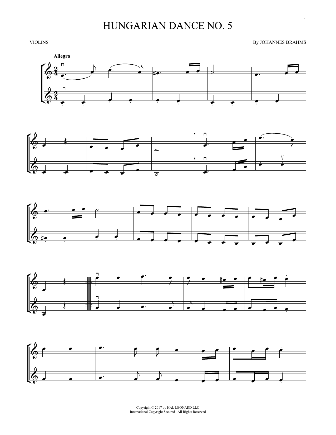 Product gallery: Page 1 of 1 Hungarian Dance No. 5, Johannes Brahms