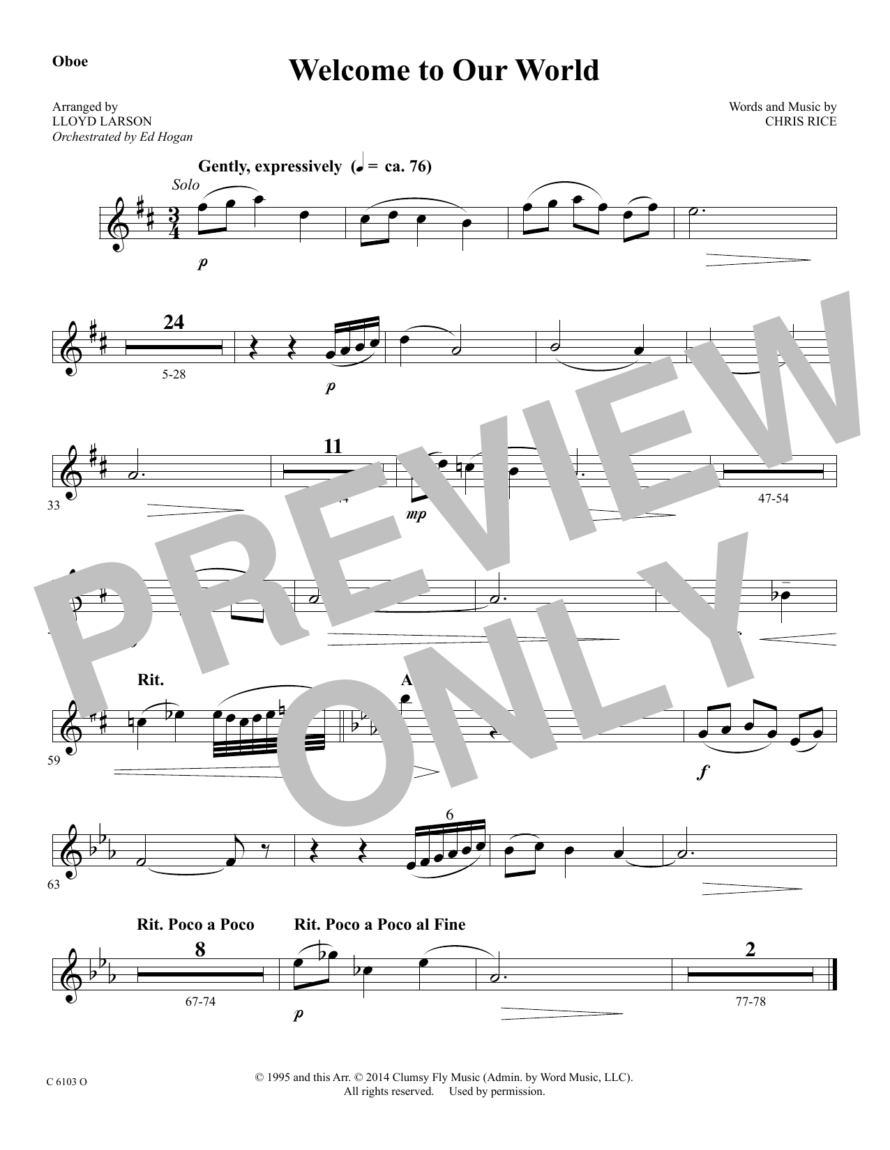 Product picture to: Welcome to Our World - Oboe
