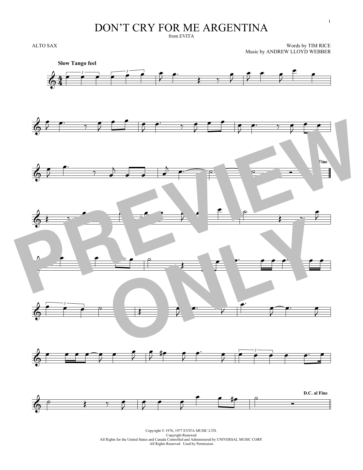 Produktgalerie: Seite 1 von 1 Don't Cry For Me Argentina, Andrew Lloyd Webber, Saxophon