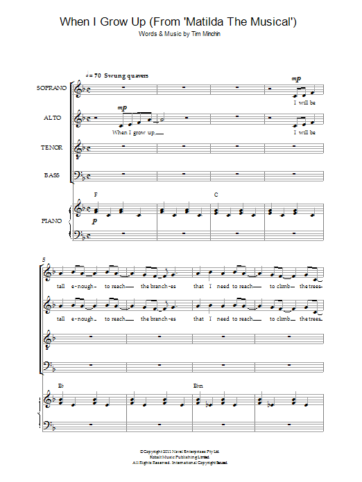 Produktgalerie: Seite 1 von 1 When I Grow Up (from Matilda), Tim Minchin, Chor