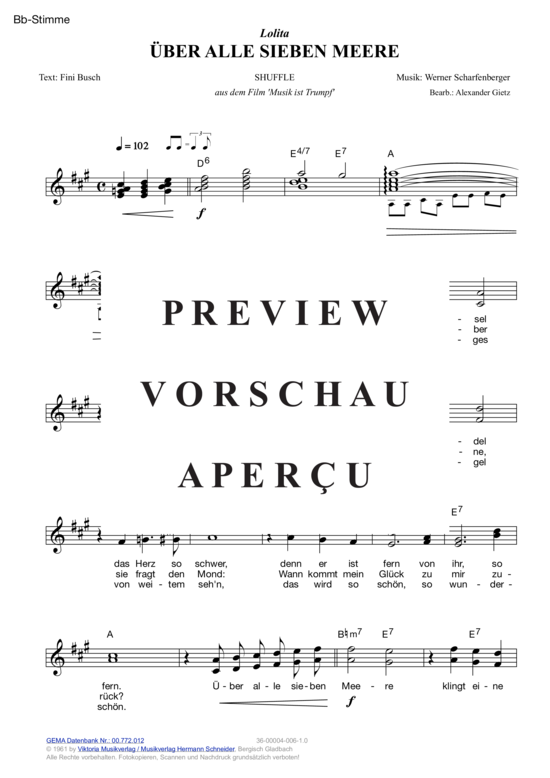 Produktgalerie: Seite 5 von 11 Über alle sieben Meere , Lolita, (Melodie-Stimmen in C/B/Es)
