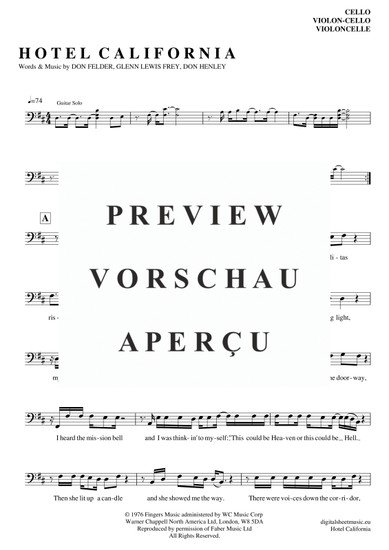 Produktgalerie: Seite 2 von 5 Hotel California, Eagles, The, (Violoncello)