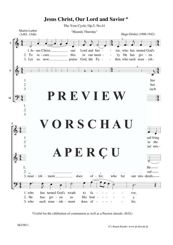 Produktbild zu: Jesus Christ, Our Lord and Savior (The Year Cycle, Op.5, No.41)Hugo Distler