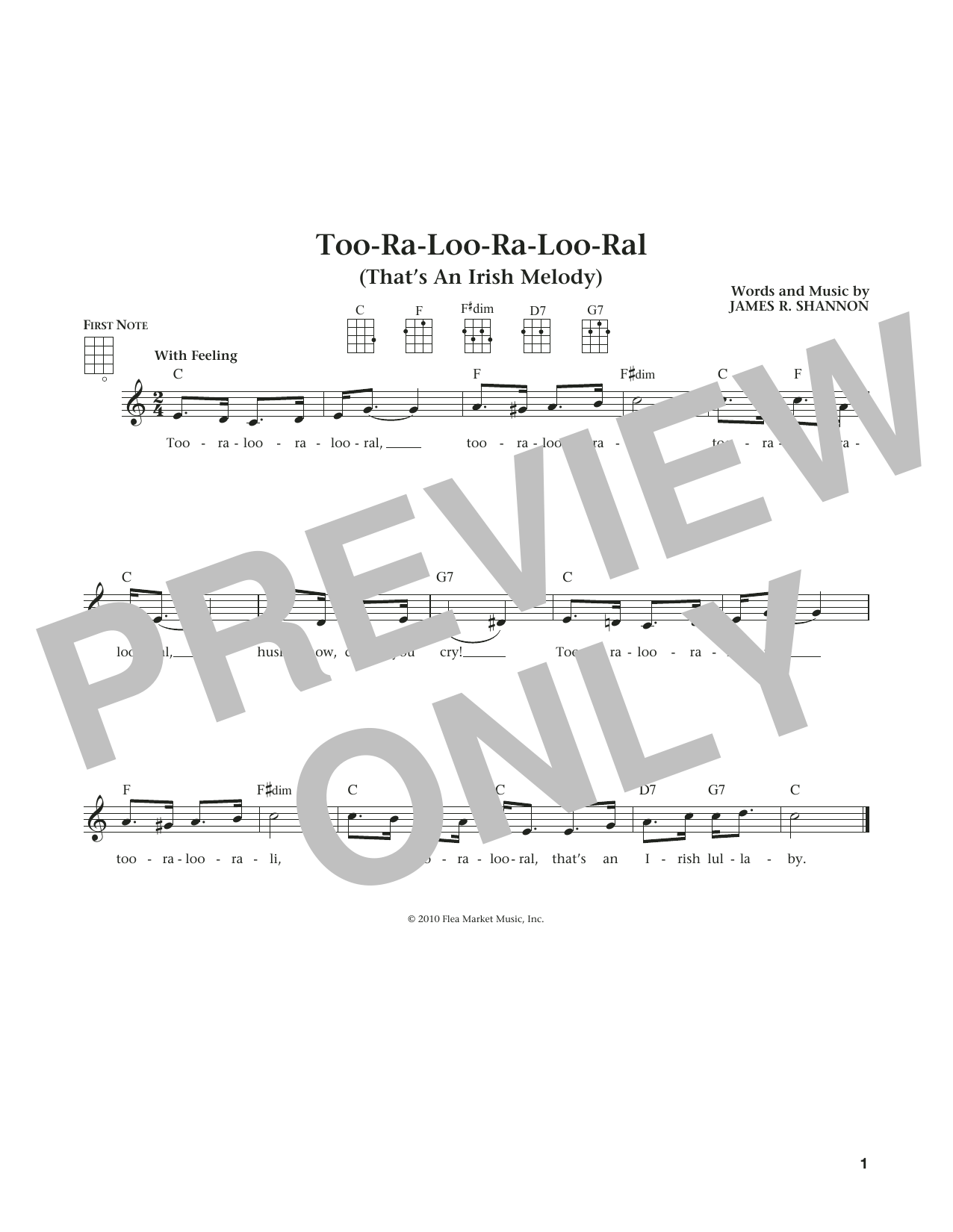 Product gallery: Page 1 of 1 Too-Ra-Loo-Ra-Loo-Ral (That's An Irish Lullaby) (from The Daily Ukulele) (arr. Liz and Jim Beloff), James R. Shannon