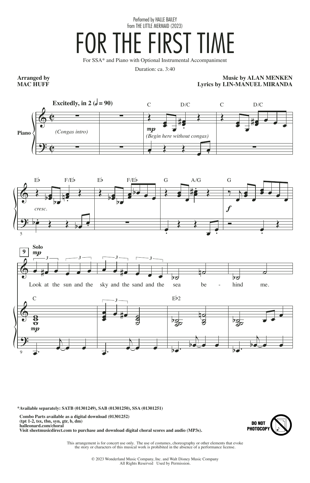Product gallery: Page 1 of 1 For The First Time (from The Little Mermaid) (2023) (arr. Mac Huff), Halle Bailey
