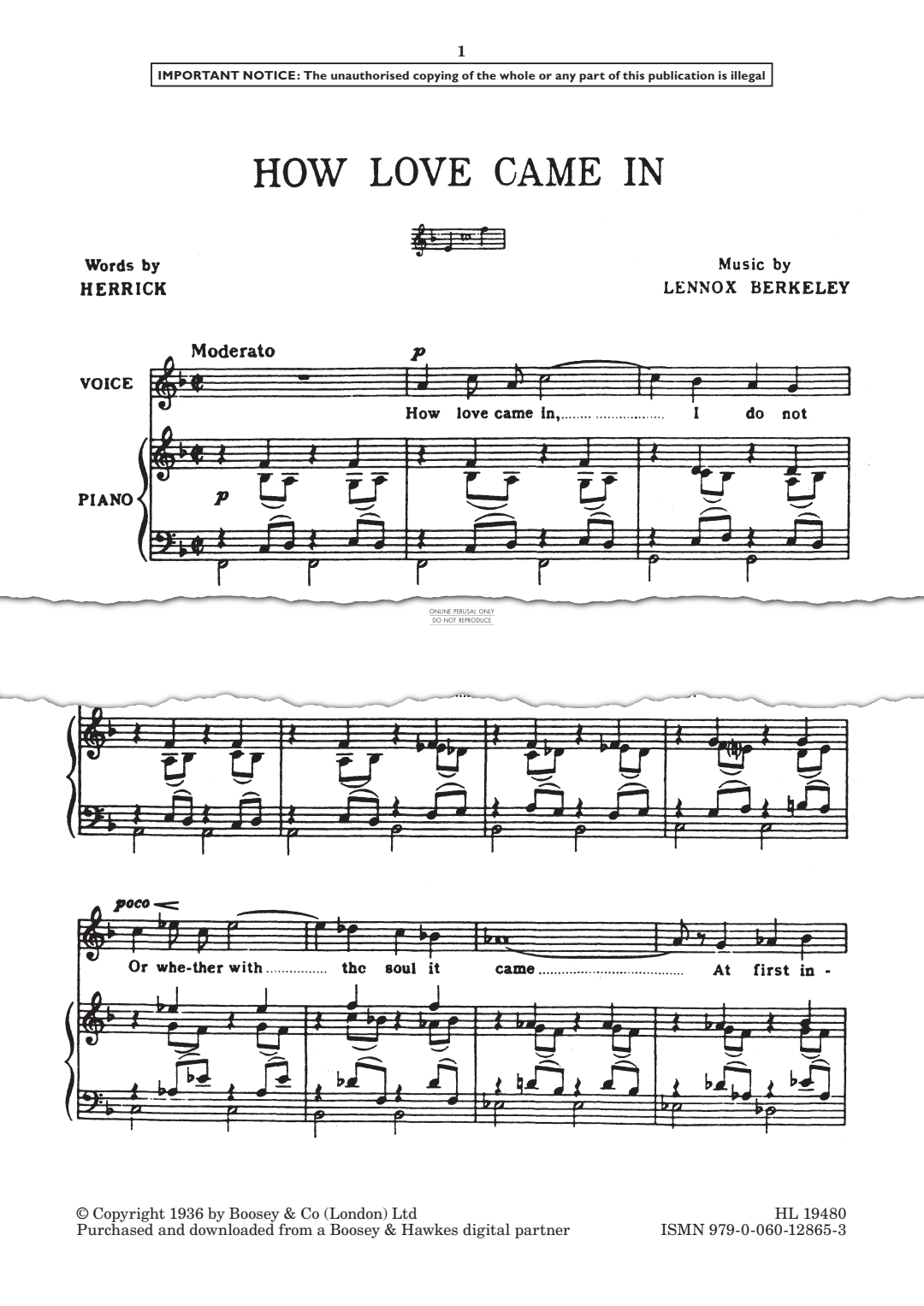 Produktgalerie: Seite 1 von 1 How Love Came In, Lennox Berkeley, Gesang, Klavier