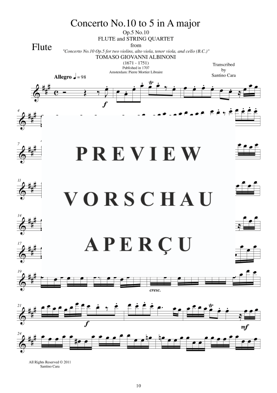 Produktgalerie: Seite 11 von 11 Concerto No.10 to 5 in A-Dur Op.5, , Querflöte Solo und Streicher Ensemble