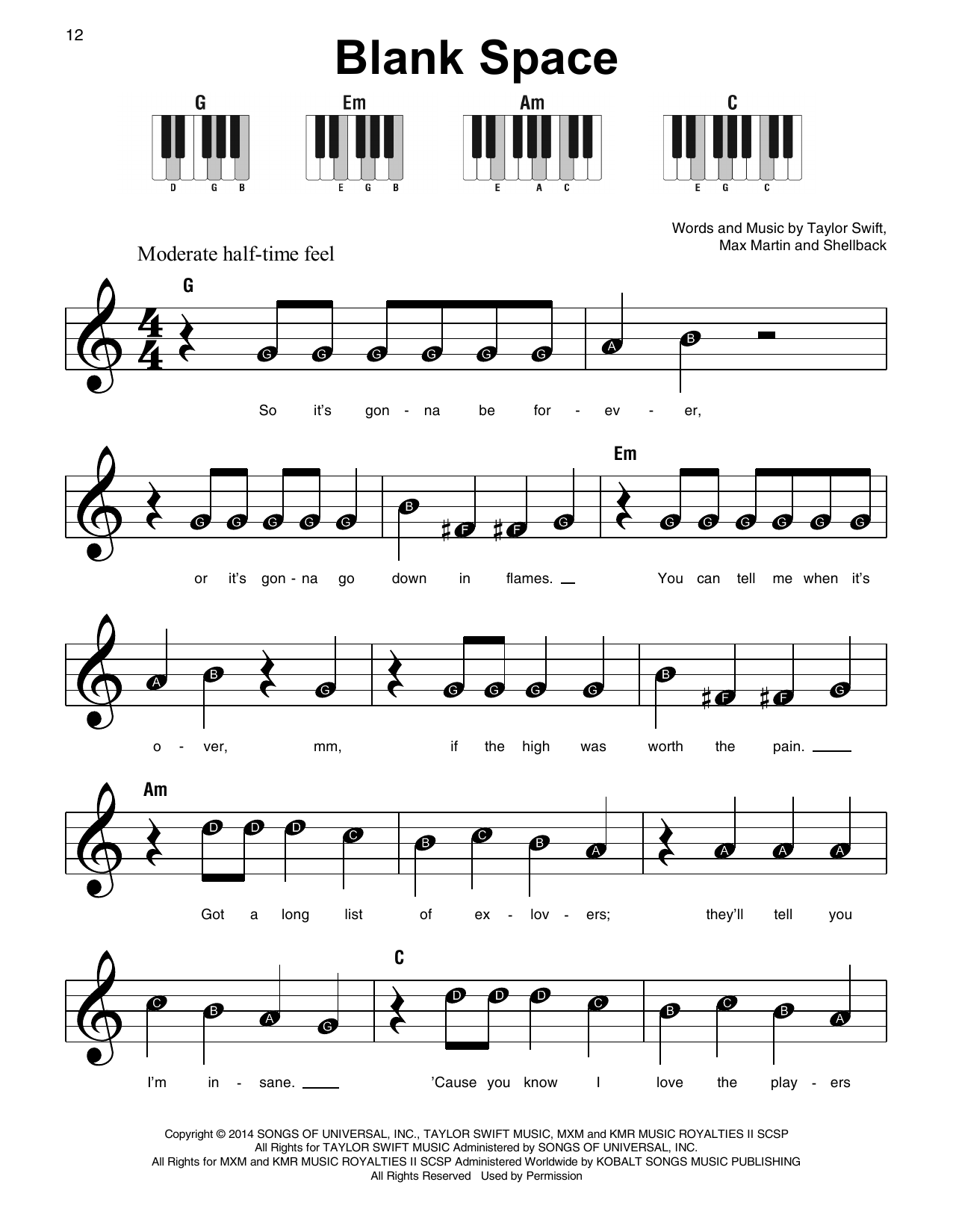 Produktgalerie: Seite 1 von 1 Blank Space, Taylor Swift, Klavier