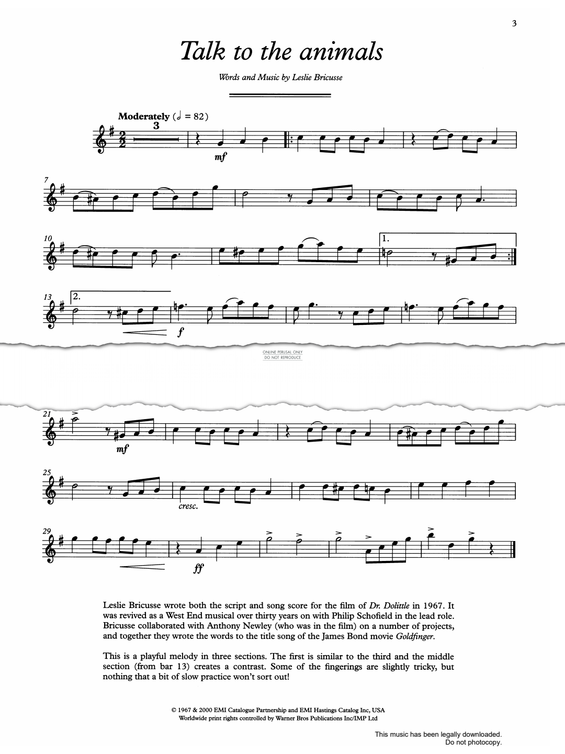 Product gallery: Page 1 of 1 Talk To The Animals (from 'Doctor Doolittle'), Leslie Bricusse