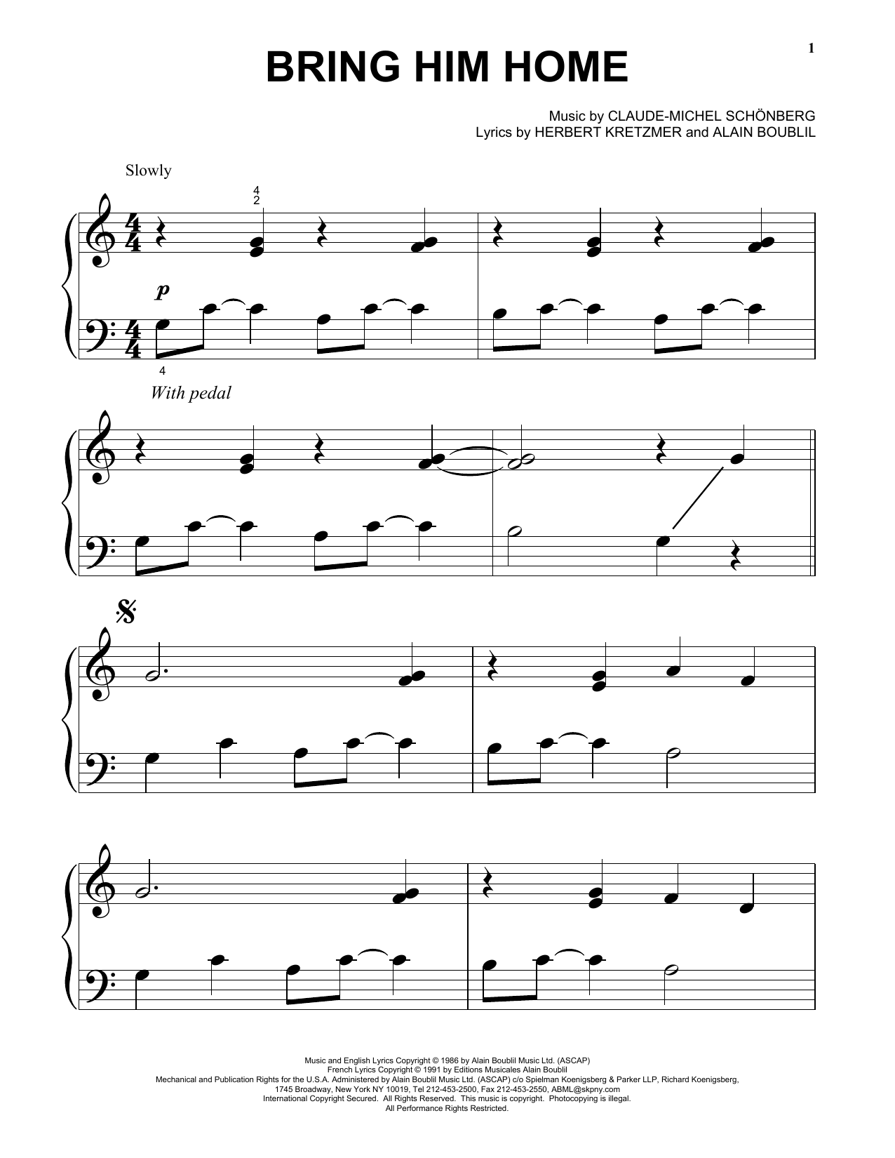 Produktgalerie: Seite 1 von 1 Bring Him Home, Claude-Michel Schonberg, Klavier