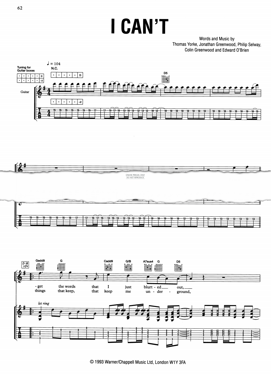 Produktgalerie: Seite 1 von 1 I Can't, Radiohead, Gesang, Gitarre