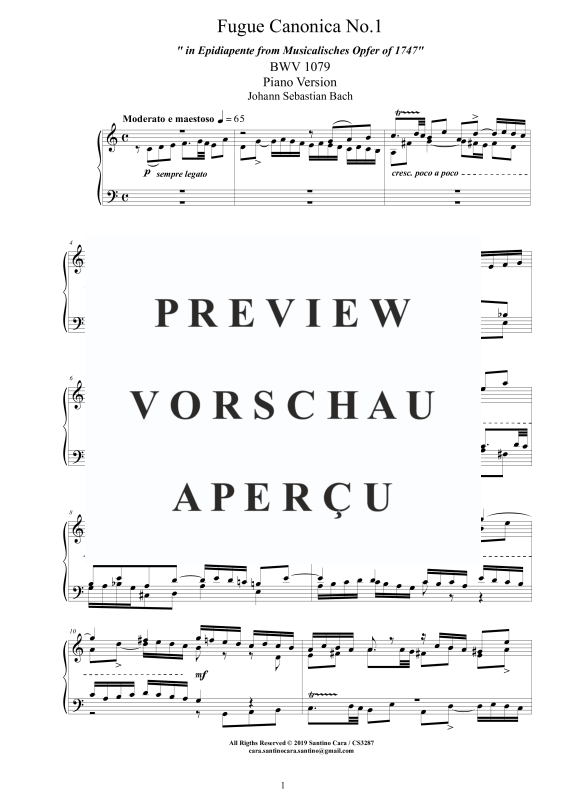 Produktgalerie: Seite 2 von 4 Fuge Canonica No.1 in Epidiapente BWV 1079 - Piano Version, , Klavier Solo
