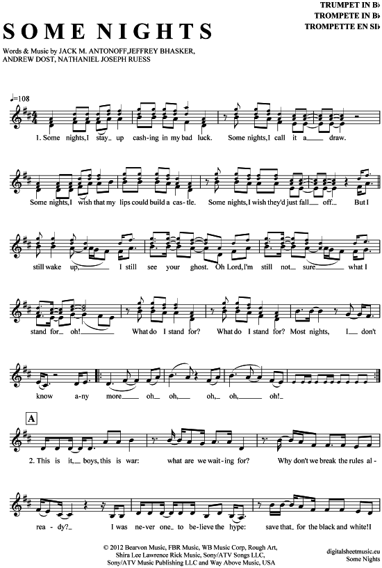 Produktgalerie: Seite 1 von 5 Some nights , Fun, Trompete in B