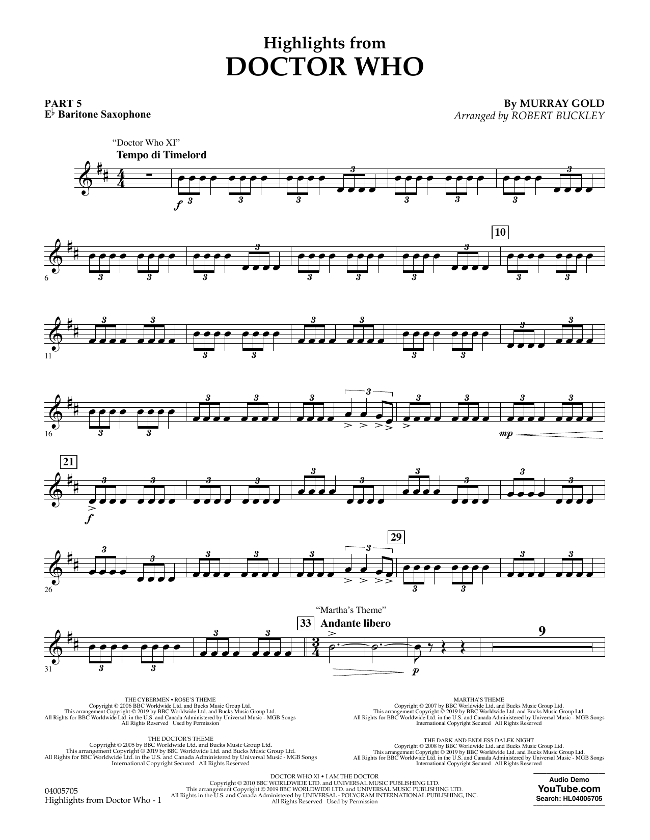 Produktbild zu: Highlights from Doctor Who (arr. Robert Buckley) - Pt.5 - Eb Baritone Saxophone