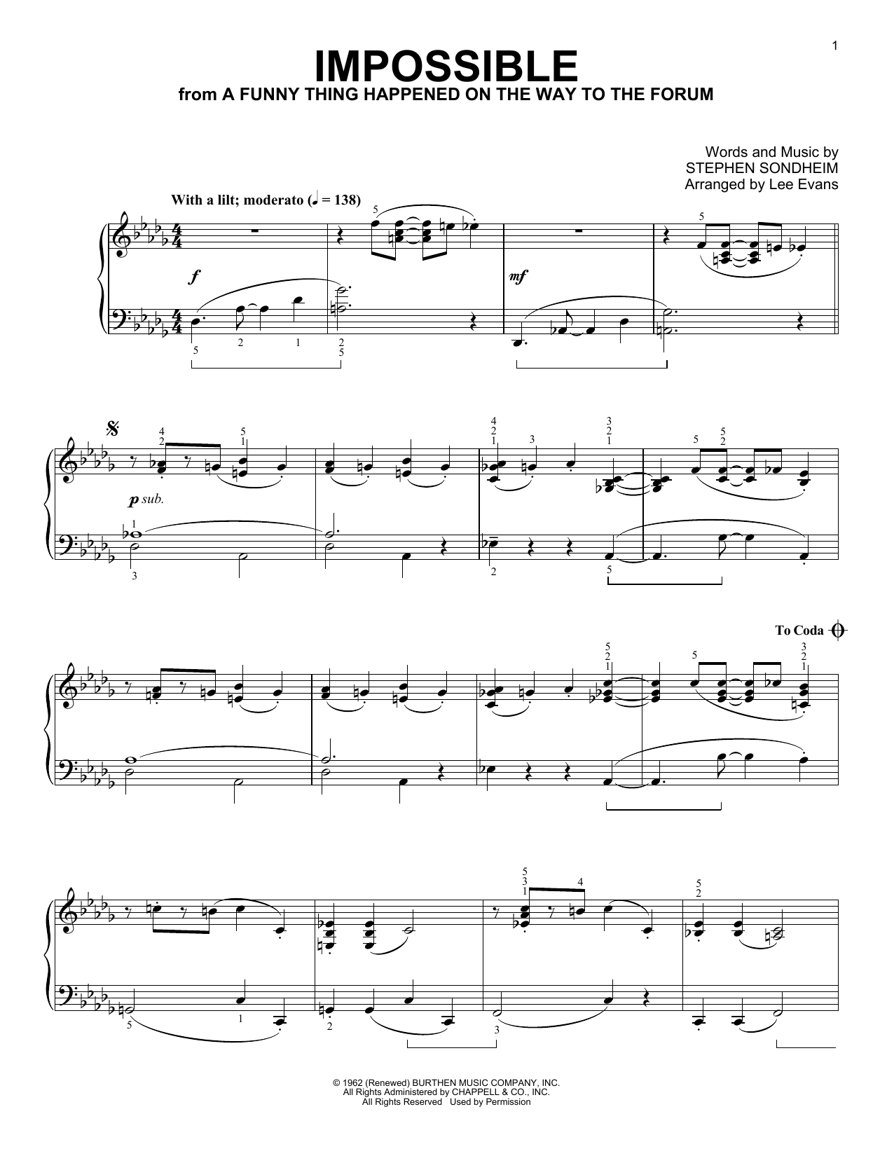 Produktbild zu: Impossible (from A Funny Thing Happened On The Way To The Forum) (arr. Lee Evans)
