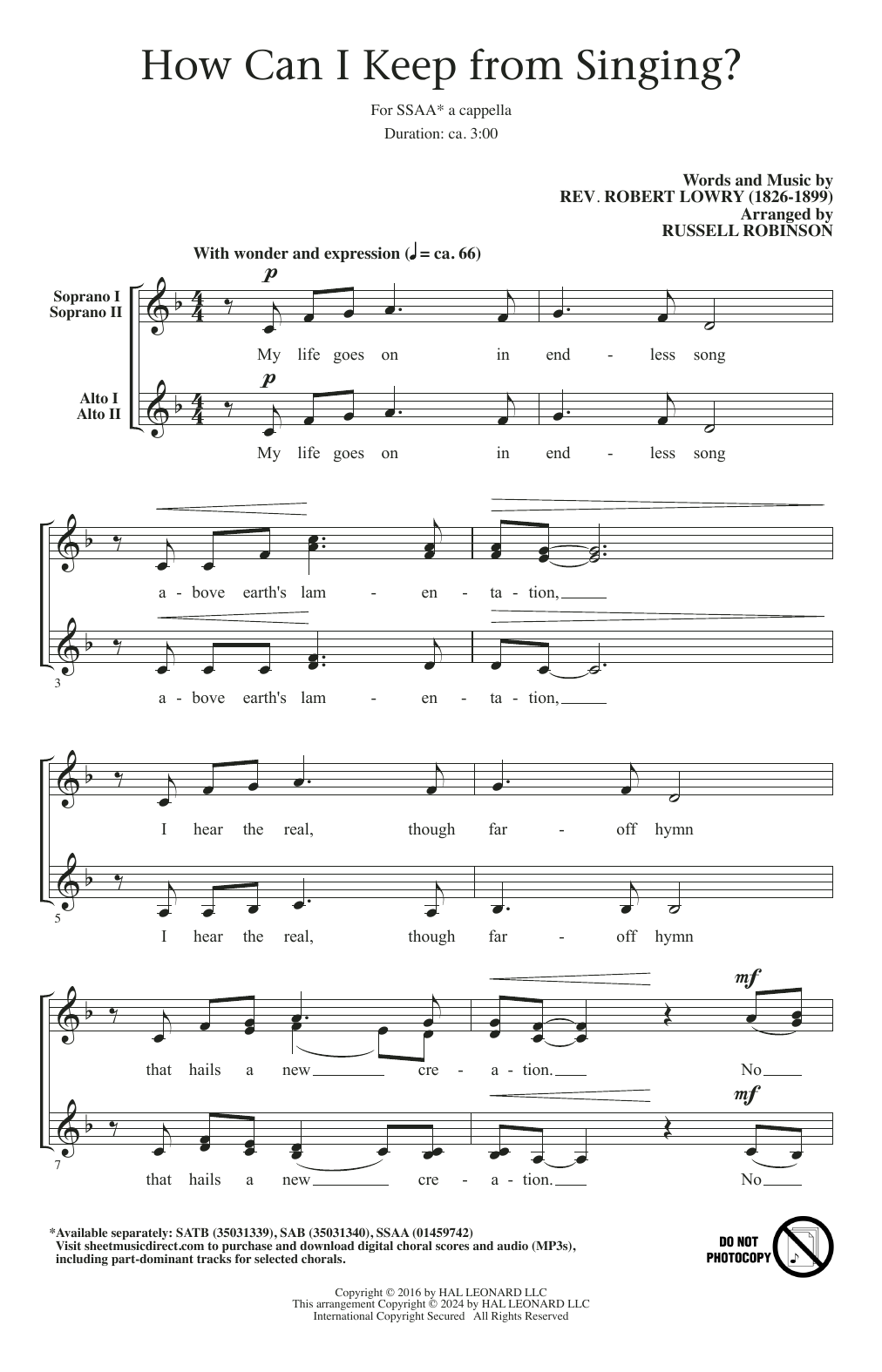 Produktgalerie: Seite 1 von 1 How Can I Keep From Singing? (arr. Russell Robinson), Robert Lowry, Chor