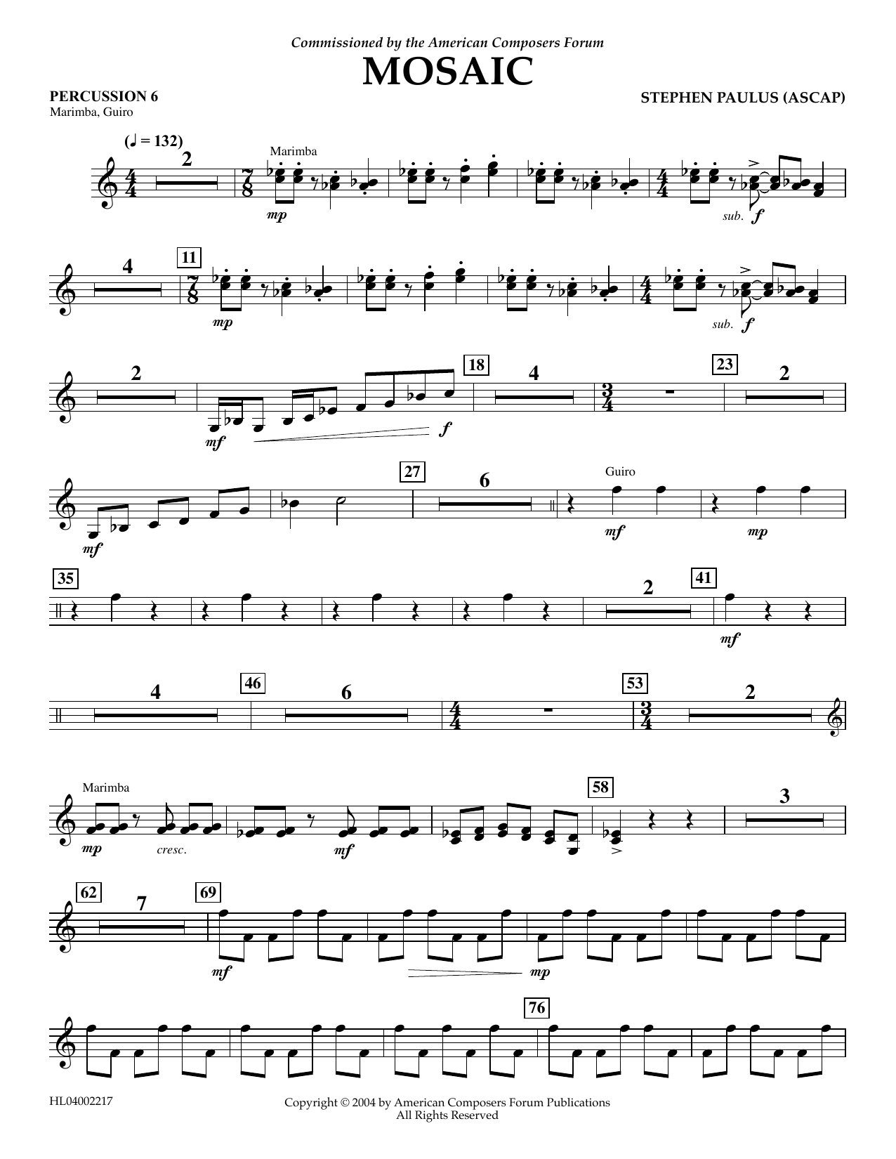 Product gallery: Page 1 of 1 Mosaic - Percussion 6, Stephen Paulus