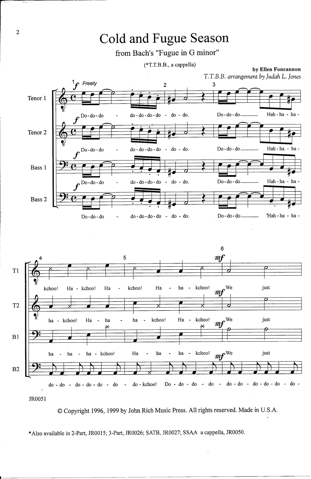 Produktbild zu: Cold and Fugue Season (arr. Ellen Foncannon)