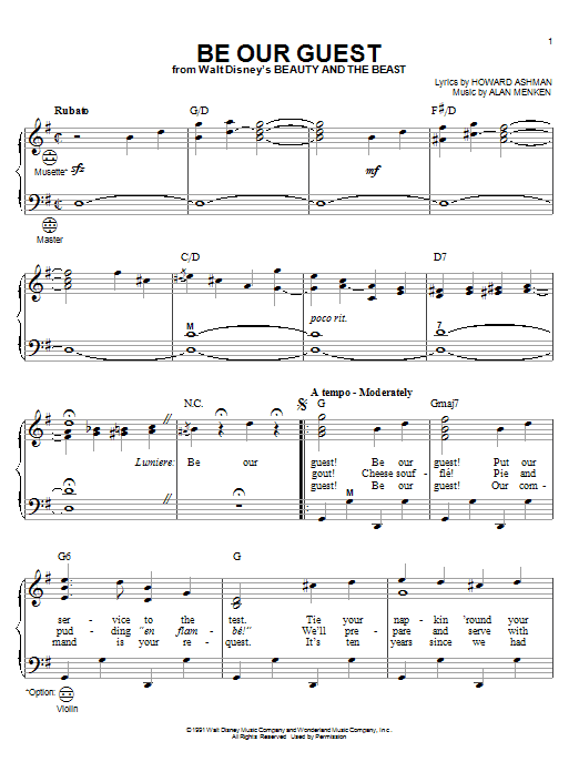 Product gallery: Page 1 of 1 Be Our Guest (from Beauty And The Beast), Alan Menken & Howard Ashman