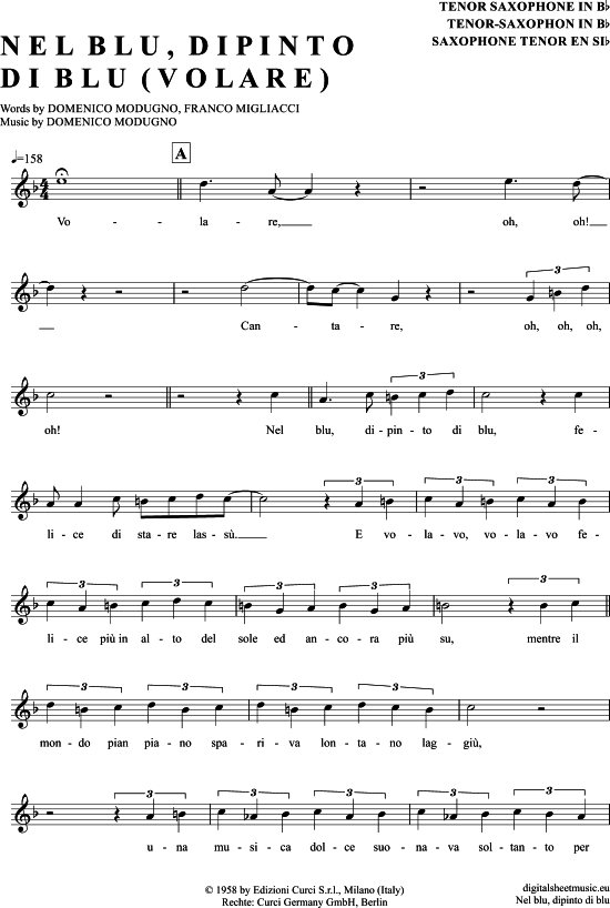 Product gallery: Page 1 of 4 Volare (Nel blu dipinto di blu) , Modugno, Domenico, Tenor Saxophone