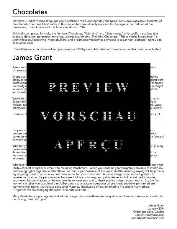 Product gallery: Page 4 of 11 Chocolates, , (clarinet in Bb and piano)