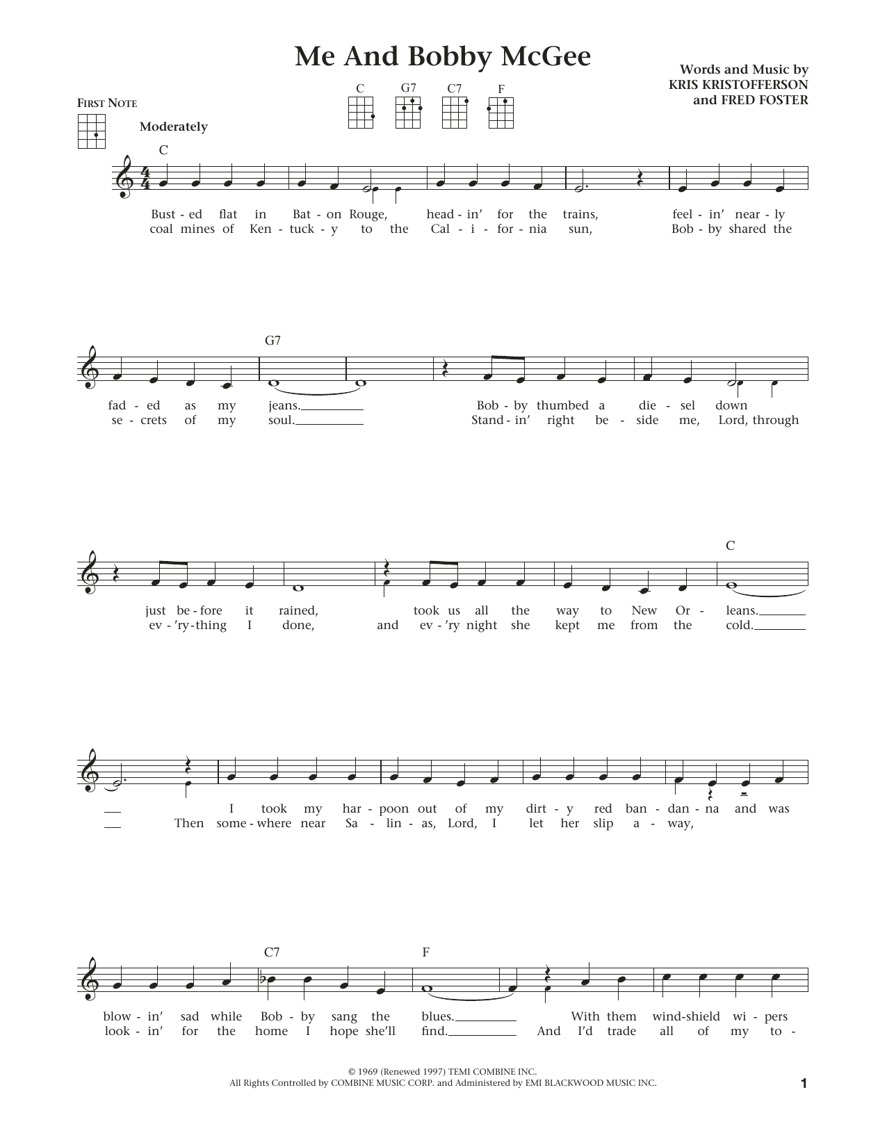 Product gallery: Page 1 of 1 Me And Bobby McGee (from The Daily Ukulele) (arr. Liz and Jim Beloff), Kris Kristofferson