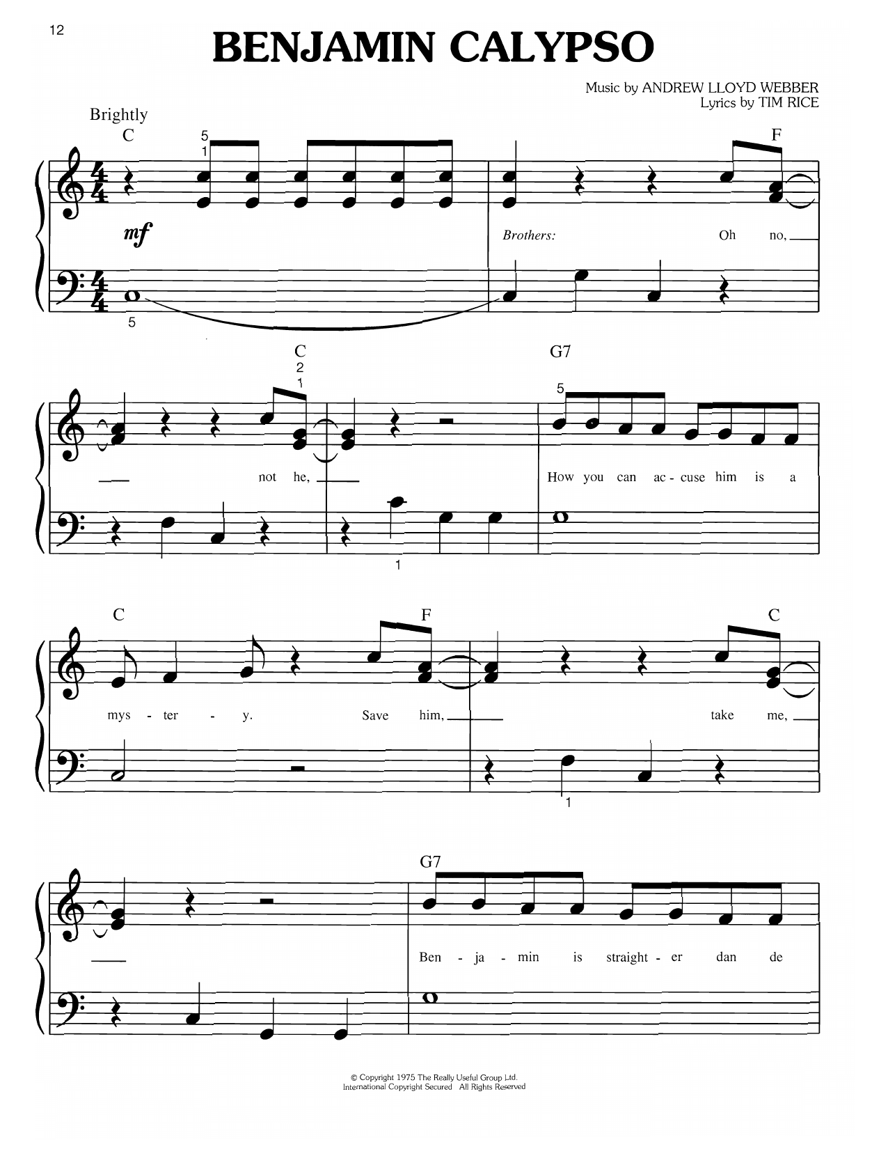 Produktgalerie: Seite 1 von 1 Benjamin Calypso (from Joseph and the Amazing Technicolor Dreamcoat), Andrew Lloyd Webber, Klavier