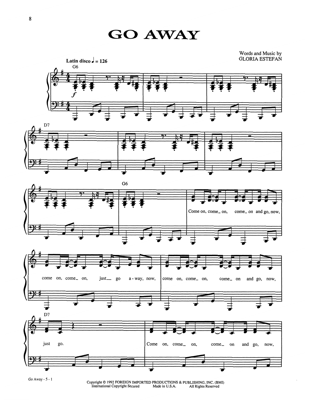 Produktgalerie: Seite 1 von 1 Go Away, Gloria Estefan, Gesang, Gitarre, Klavier