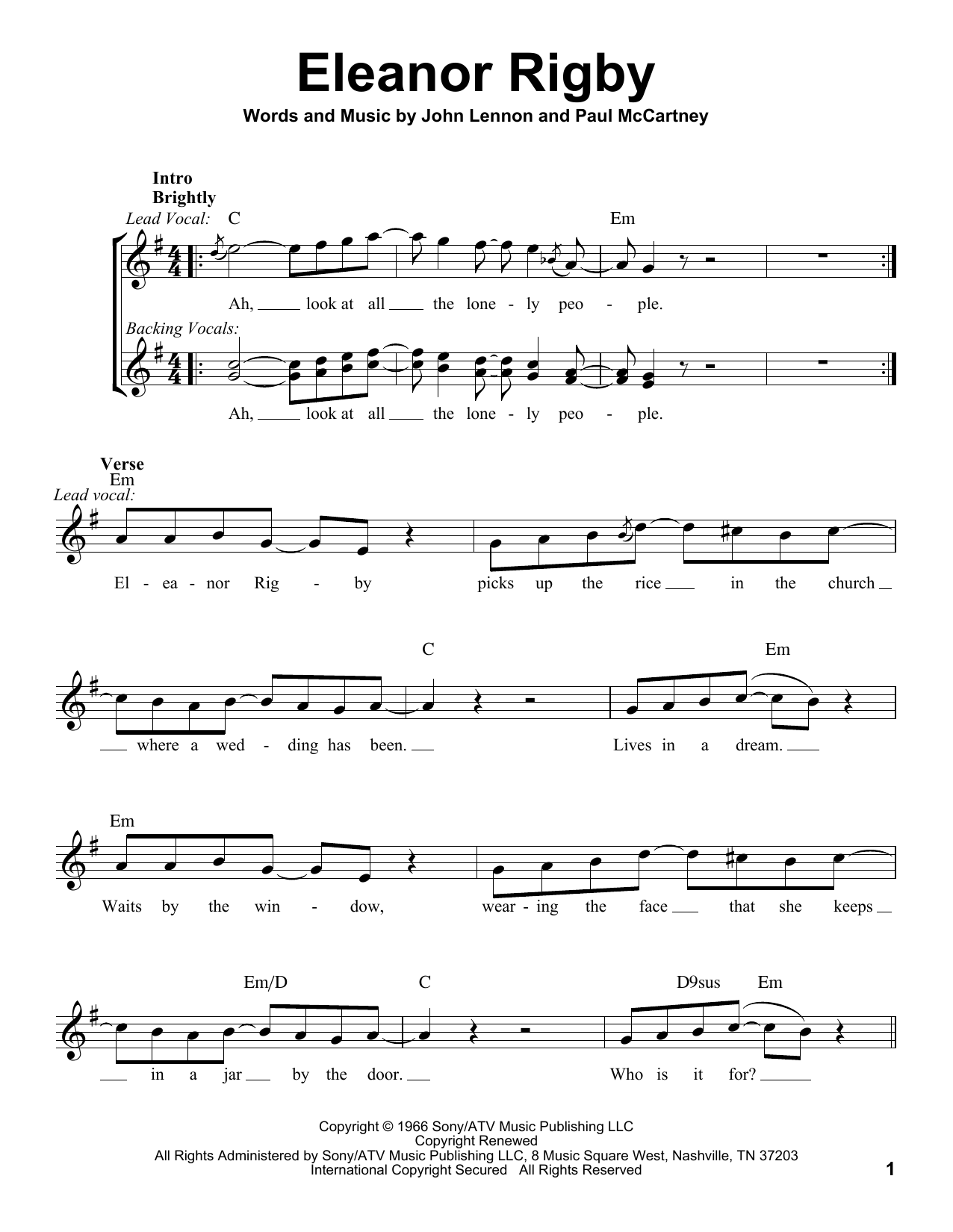 Produktgalerie: Seite 1 von 1 Eleanor Rigby, The Beatles, Gesang