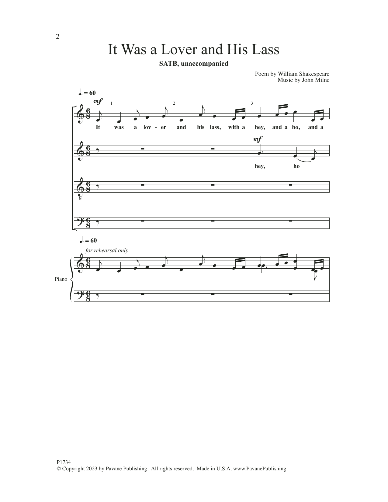 Produktgalerie: Seite 1 von 1 It Was a Lover and His Lass, John Milne, Chor