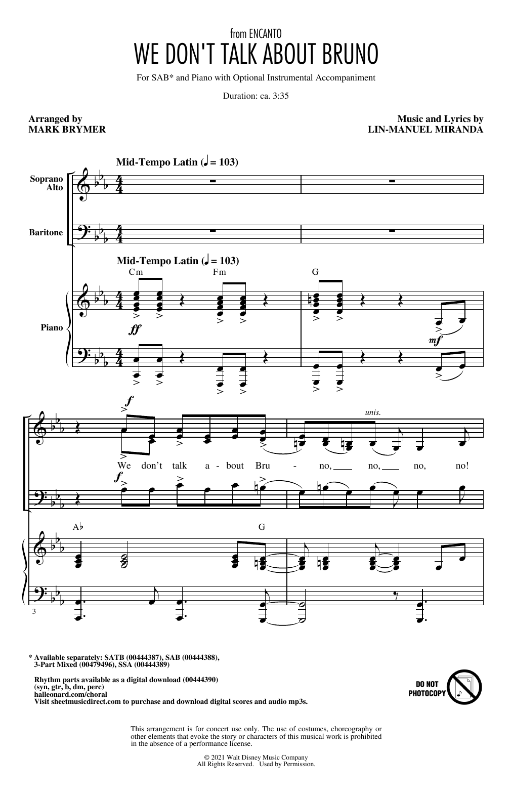 Produktbild zu: We Don't Talk About Bruno (from Encanto) (arr. Mark Brymer)