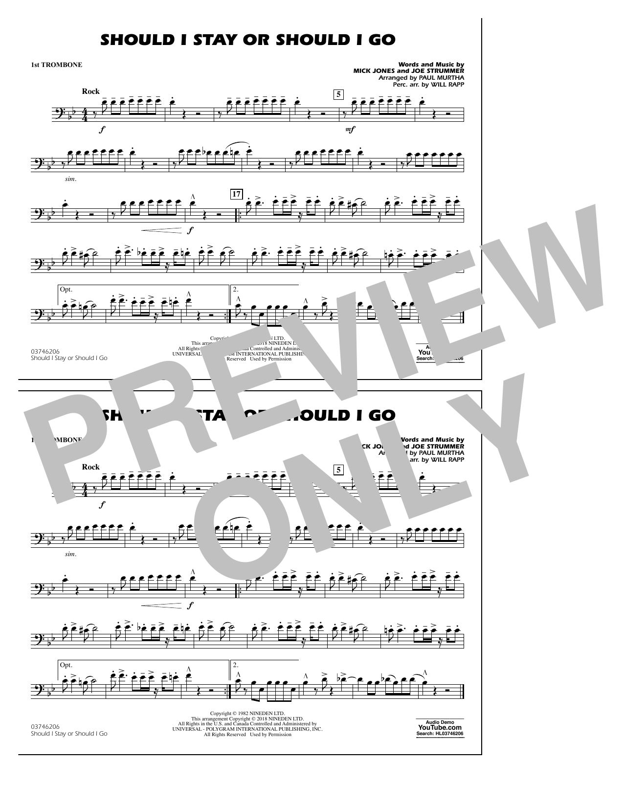 Product picture to: Should I Stay Or Should I Go - 1st Trombone