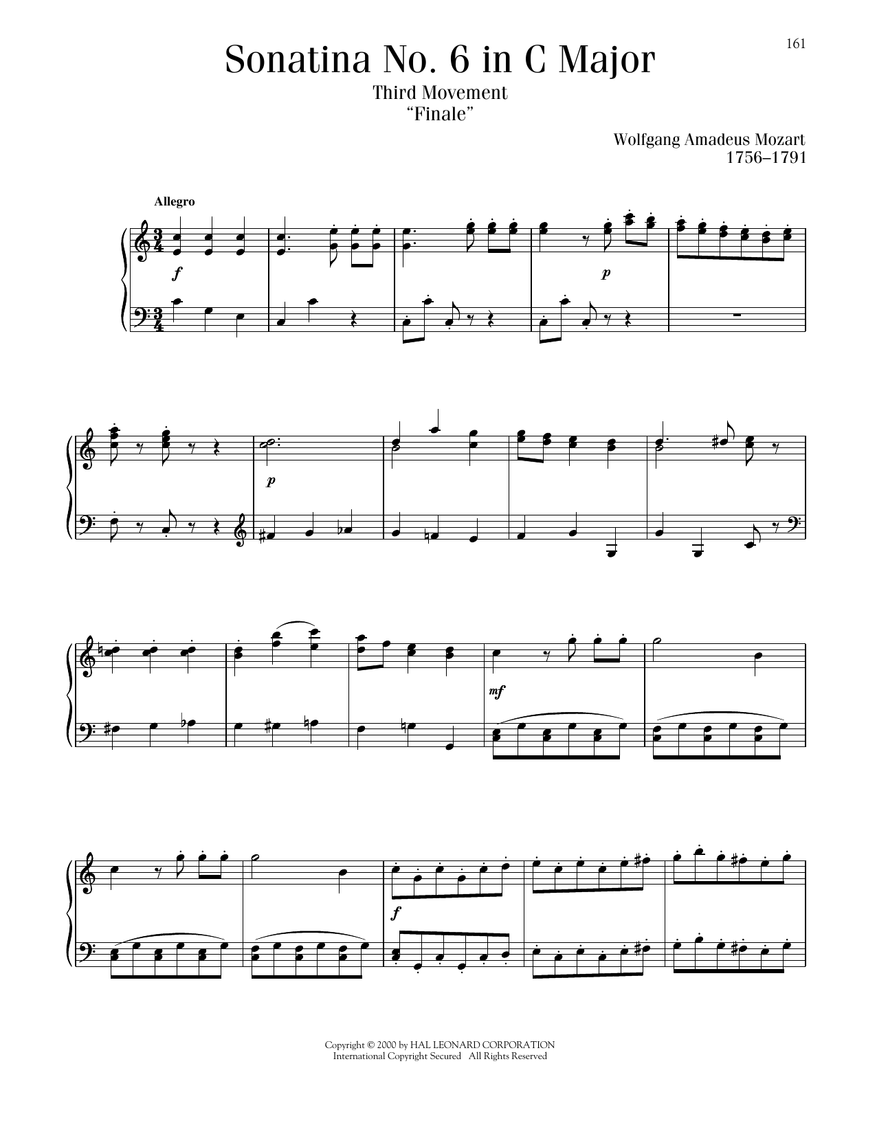 Produktbild zu: Sonatina No. 6 In C Major, Third Movement ("Finale")