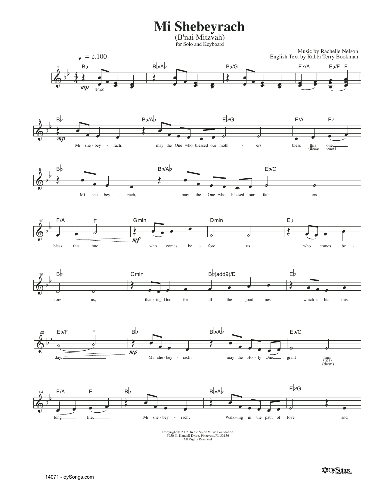 Produktgalerie: Seite 1 von 1 Mi Shebeyrach, Rachelle Nelson, Melodieinstrument