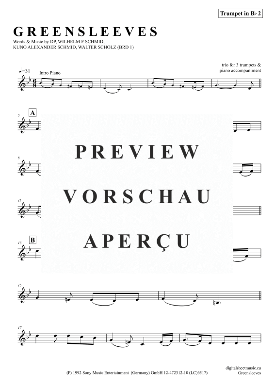 Produktgalerie: Seite 7 von 11 Greensleeves, Simoni, Edward, (Trompeten Trio + Klavier)