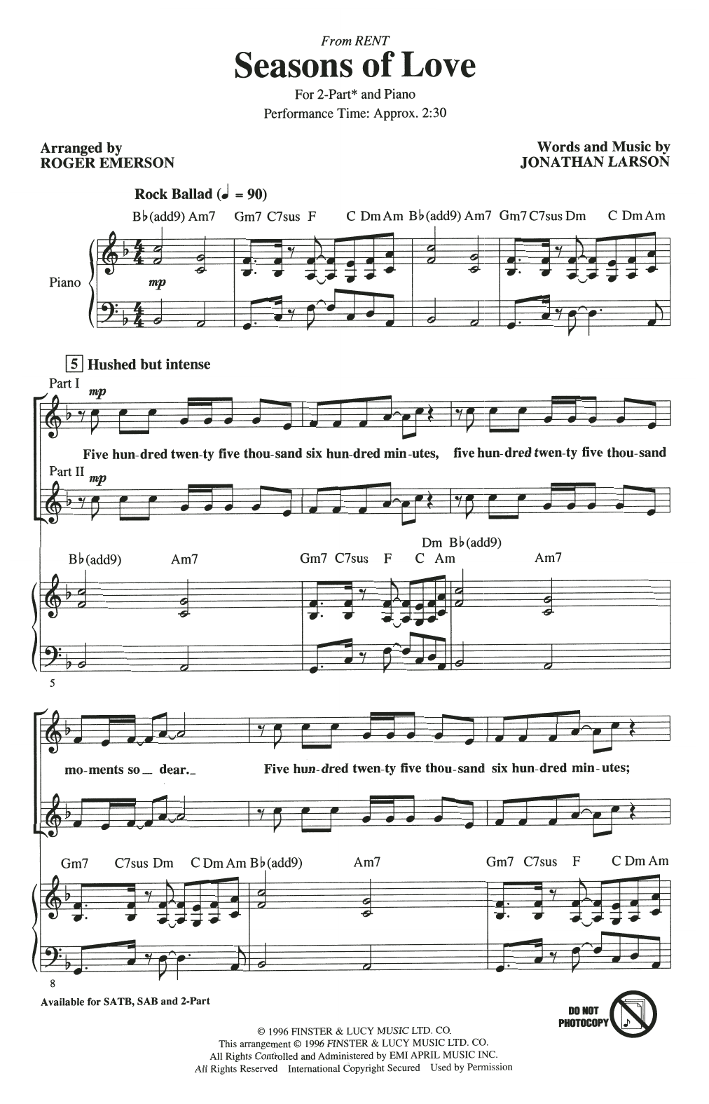 Produktbild zu: Seasons Of Love (from Rent) (arr. Roger Emerson)
