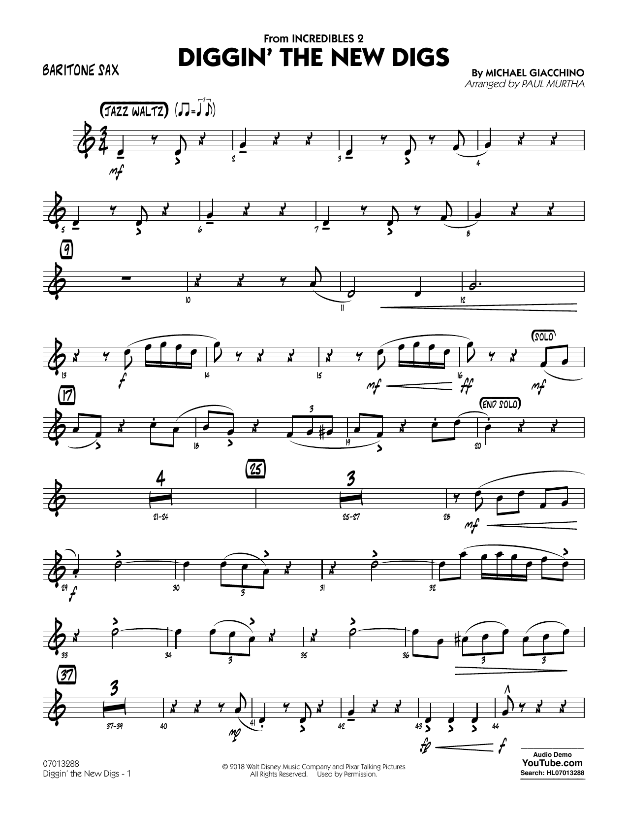 Produktgalerie: Seite 1 von 1 Diggin' the New Digs (from Incredibles 2) (arr. Paul Murtha) - Baritone Sax, 