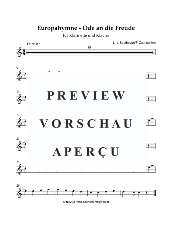 Product gallery: Page 5 of 8 Europhymne - Ode an die Freude, , Clarinet In Bb and Piano