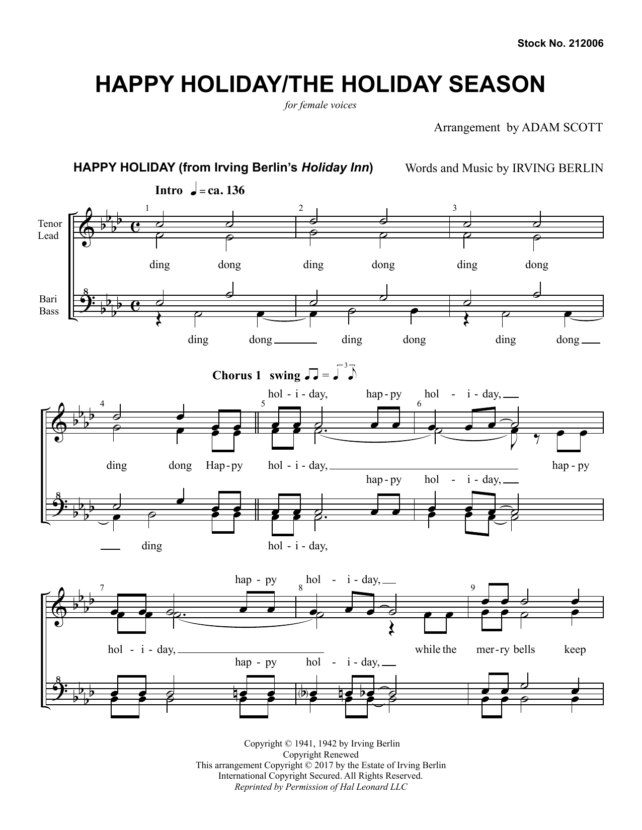 Produktgalerie: Seite 1 von 1 Happy Holiday/The Holiday Season (arr. Adam Scott), Andy Williams, Chor