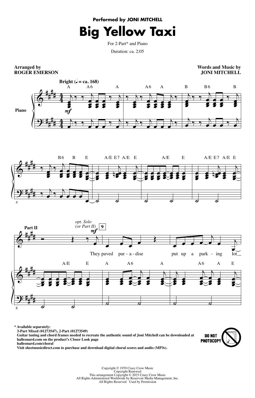 Product picture to: Big Yellow Taxi (arr. Roger Emerson)