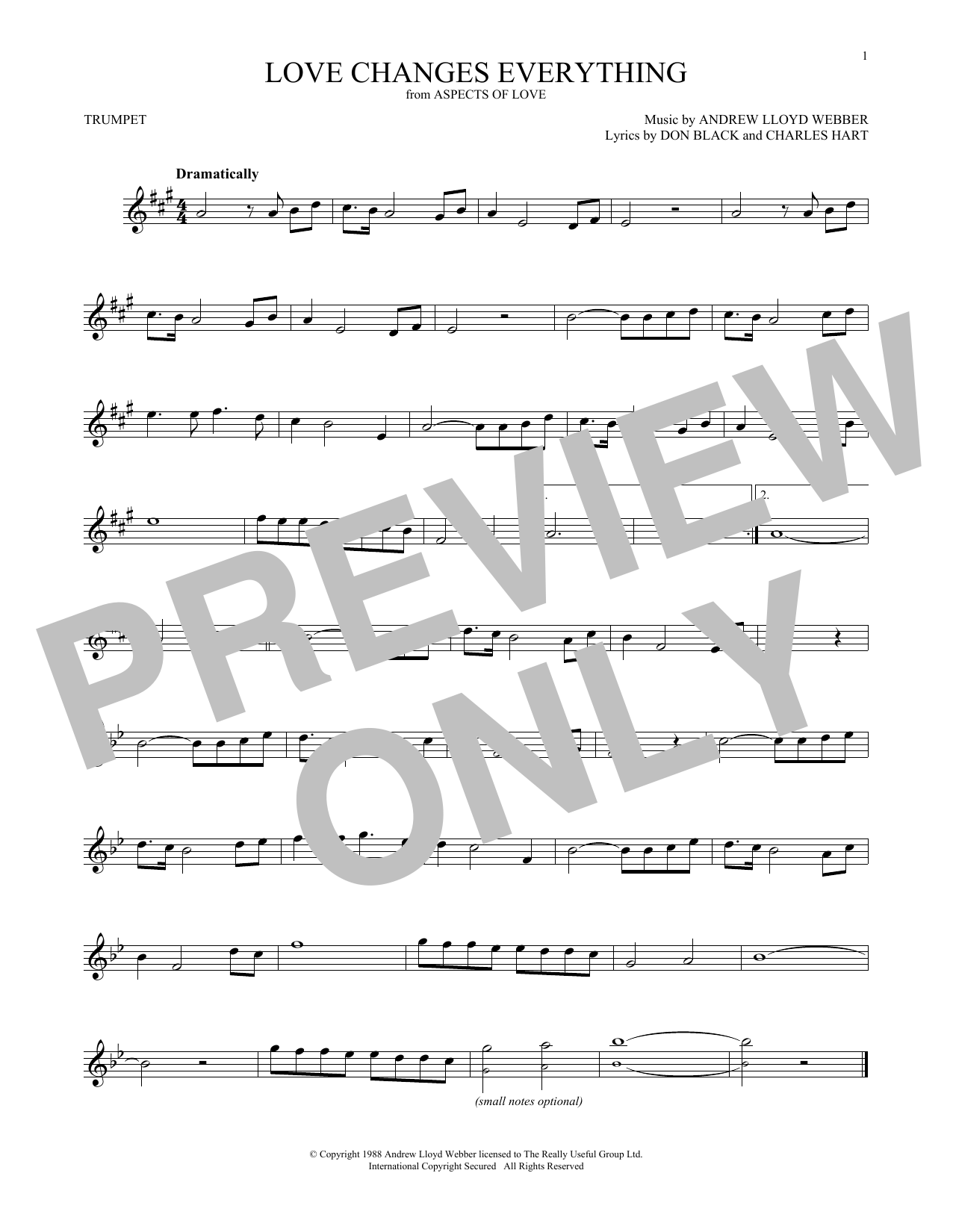 Produktgalerie: Seite 1 von 1 Love Changes Everything (from Aspects of Love), Andrew Lloyd Webber, Trompete