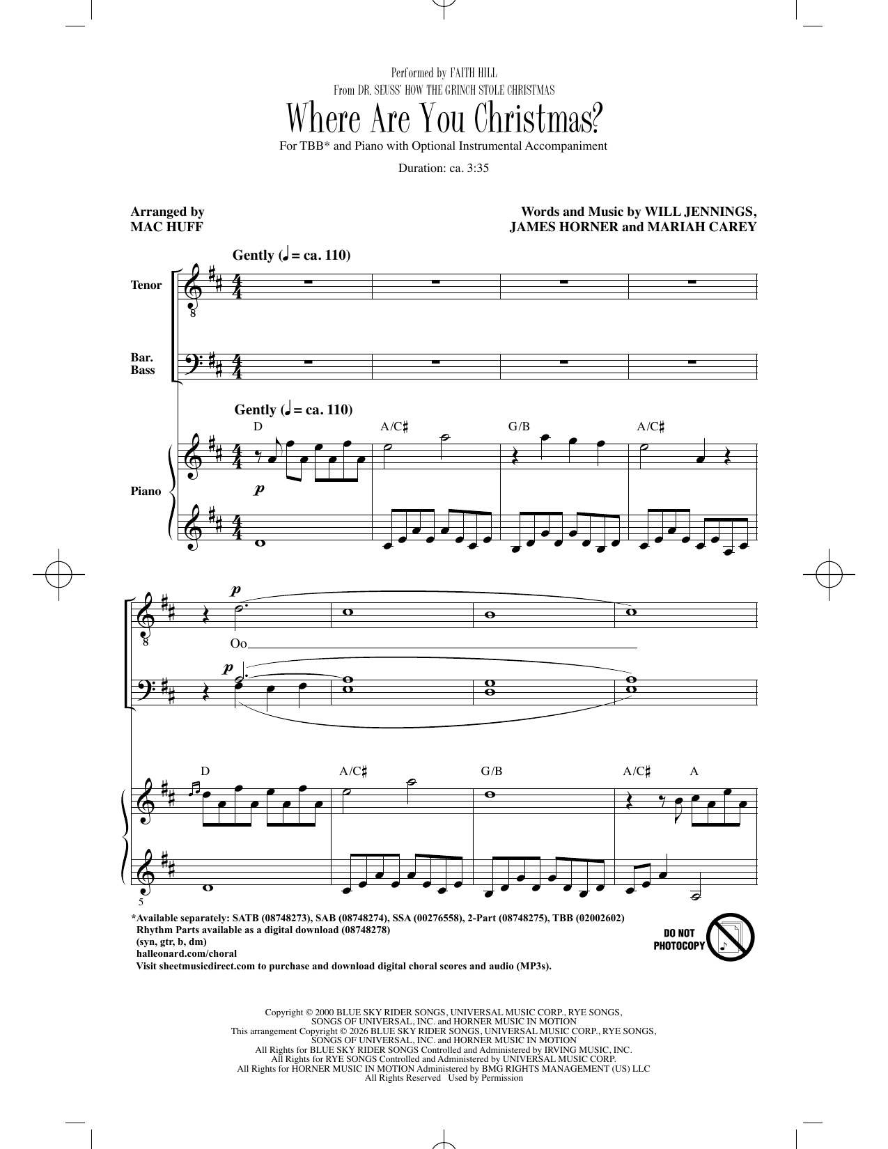 Produktbild zu: Where Are You Christmas? (from Dr. Seuss' How The Grinch Stole Christmas) (arr. Mac Huff)